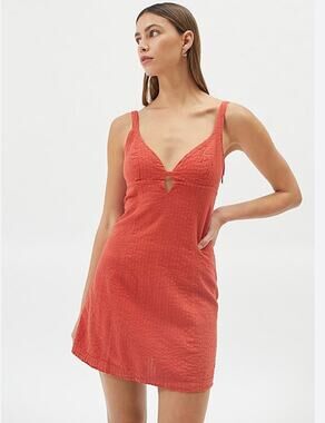 🔥Urban Outfitters Why Not Seersucker Mini Dress Linen Blend Women M Boho Resort